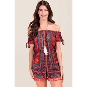 Blue Rain red/blue off the shoulder romper